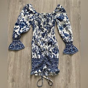 Shein blue and white long sleeve bodycon dress